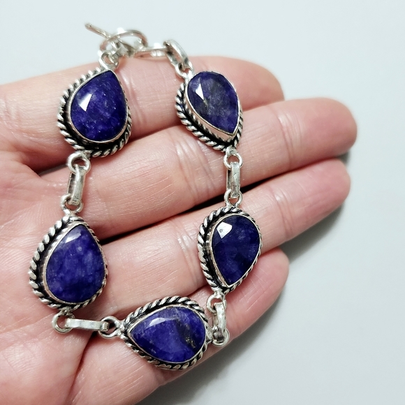 Narural Sapphire Sterling silver Link bracelet - Picture 5 of 9